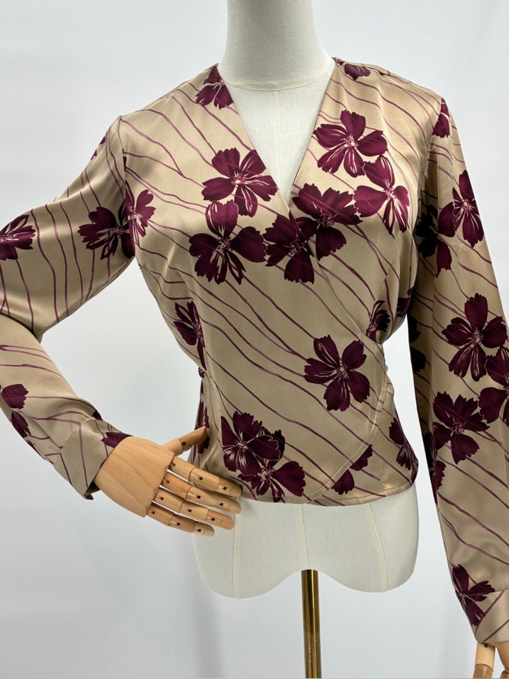 Ann Taylor Vintage Silk Wrap Elegant Blouse Top Floral Long Sleeve 2 Petite